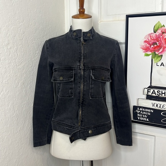 Current/Elliott The Moto Jean Jacket in Washed Black Size 0/XS - Picture 1 of 8